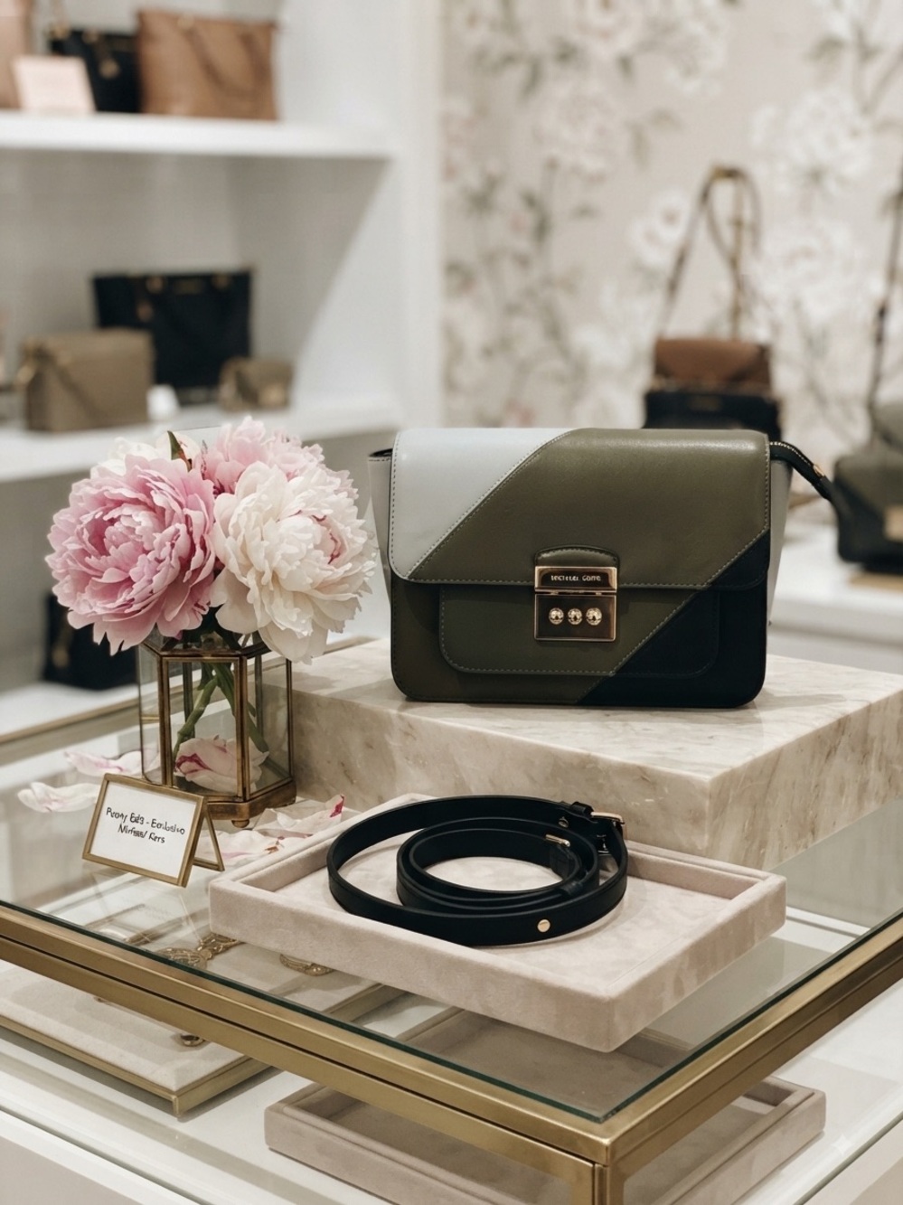 MICHAEL KORS Olive, Black & Cream Leather Crossbody Bag